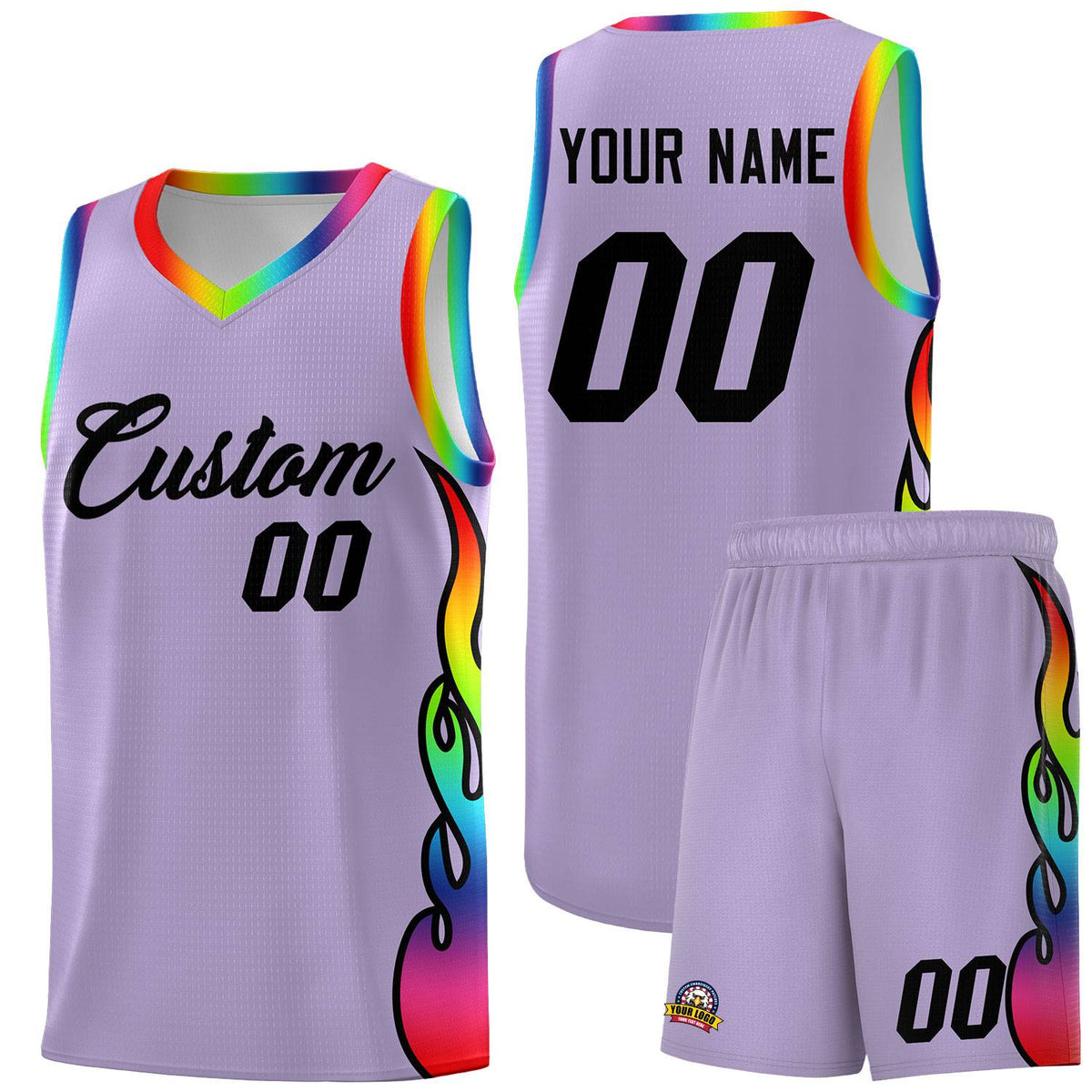 Custom Light Purple Side Flame Pattern Fashion Sports Uniform Basketball Jersey|KXKSHOP