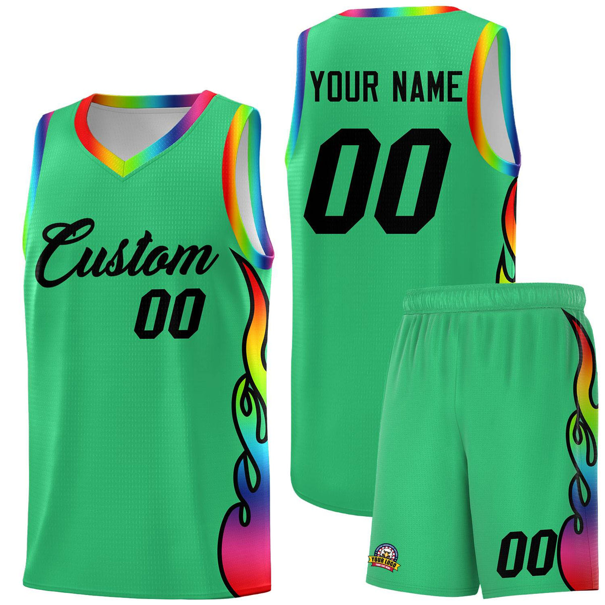 Custom Kelly Green Side Flame Pattern Fashion Sports Uniform Basketball Jersey|KXKSHOP