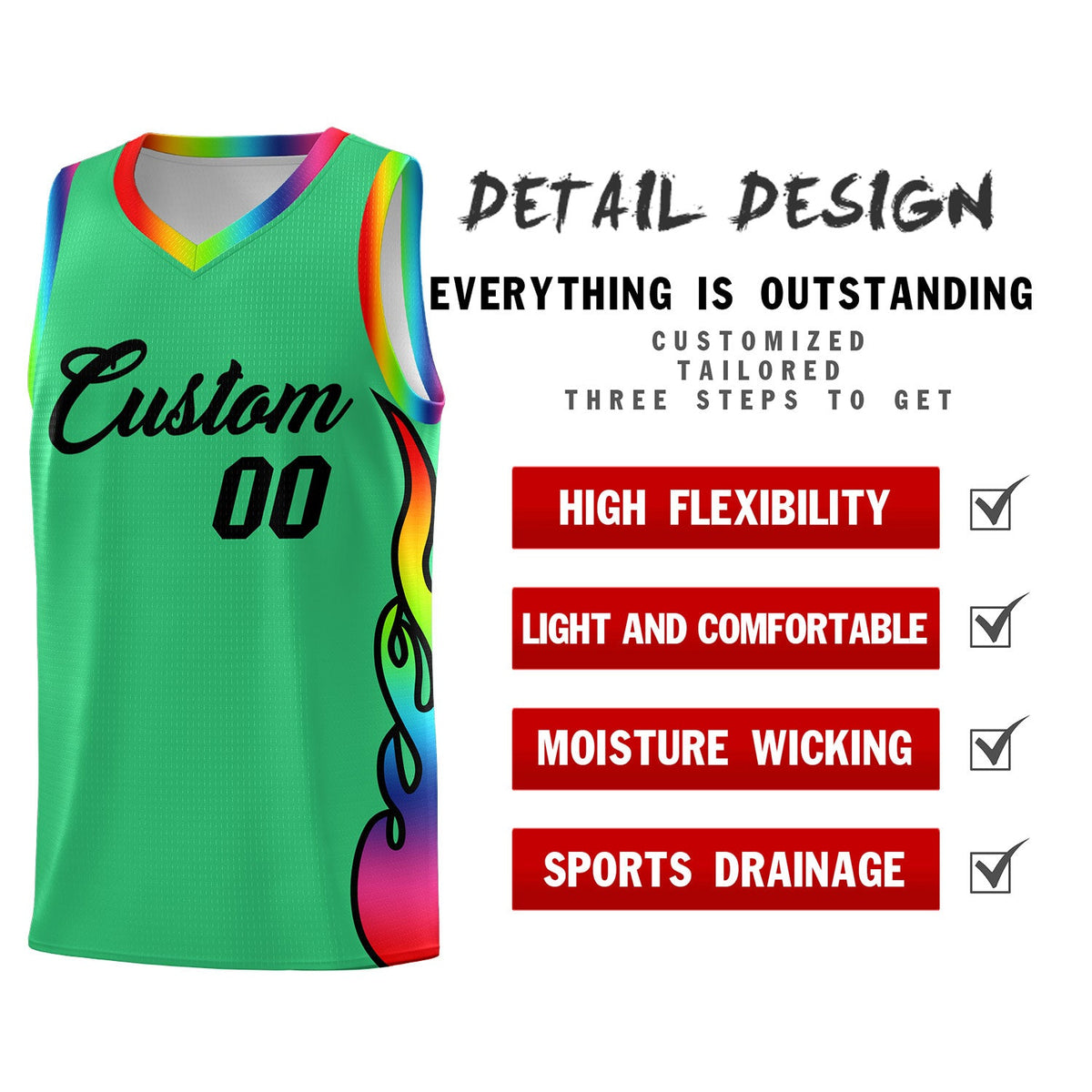 Custom Kelly Green Side Flame Pattern Fashion Sports Uniform Basketball Jersey|KXKSHOP