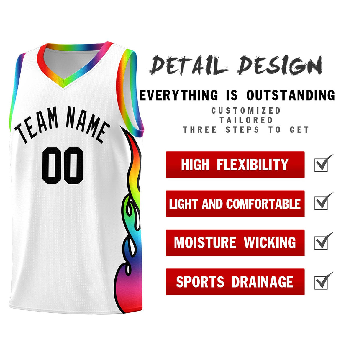 Custom White Side Flame Pattern Fashion Sports Uniform Basketball Jersey|KXKSHOP