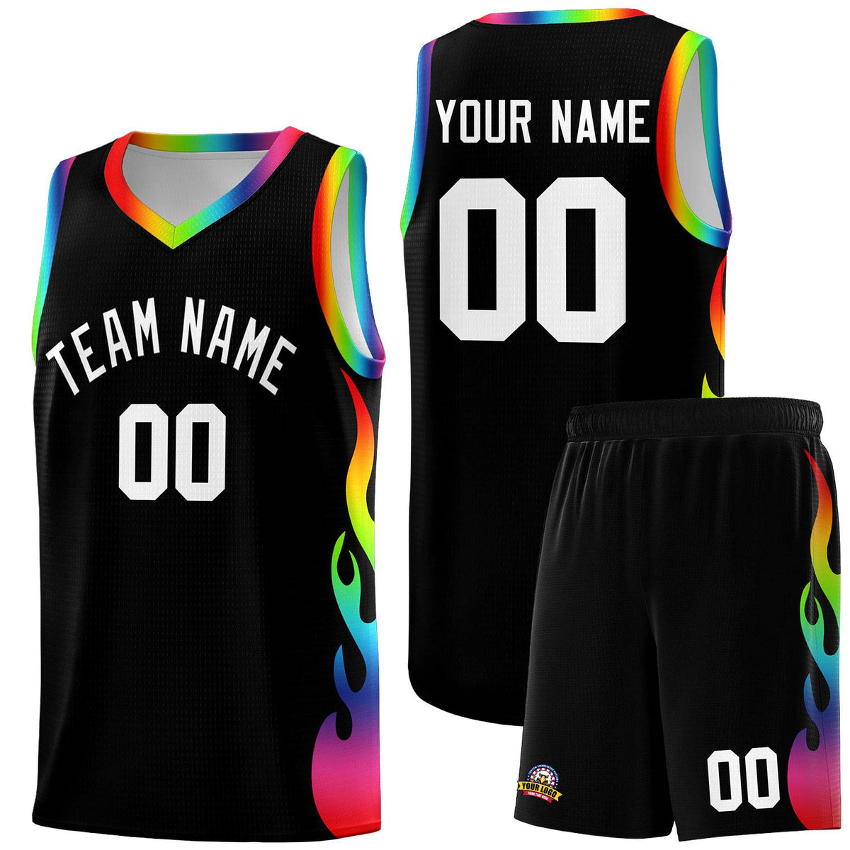 Custom Black Side Flame Pattern Fashion Sports Uniform Basketball Jersey|KXKSHOP