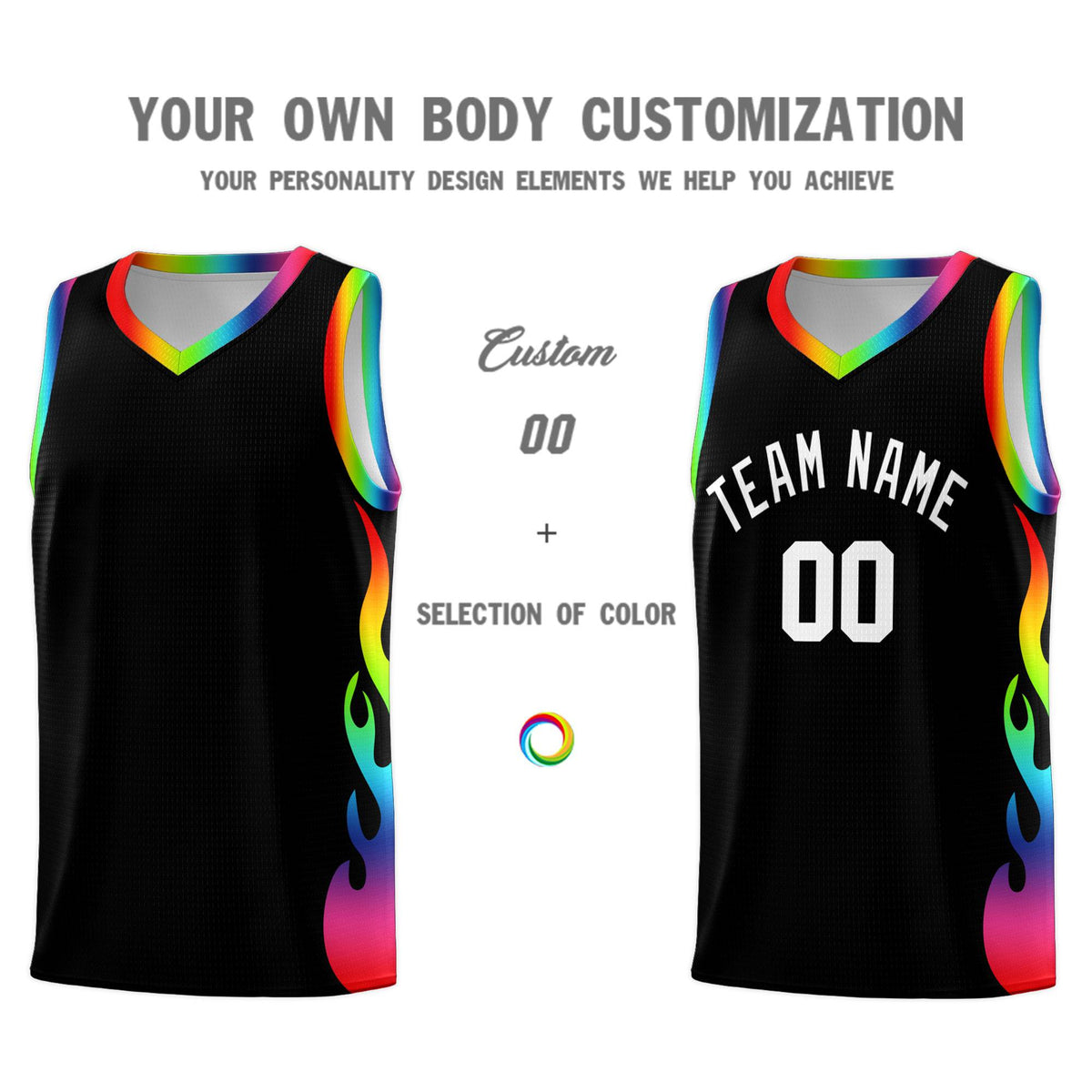 Custom Black Side Flame Pattern Fashion Sports Uniform Basketball Jersey|KXKSHOP