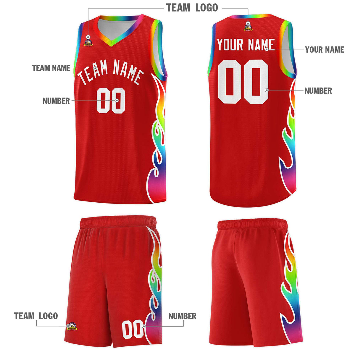 Custom Red Side Flame Pattern Fashion Sports Uniform Basketball Jersey|KXKSHOP