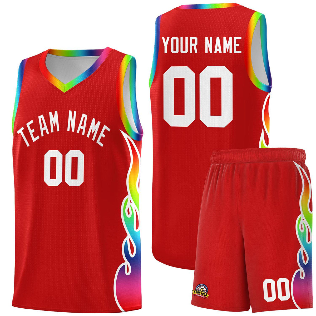 Custom Red Side Flame Pattern Fashion Sports Uniform Basketball Jersey|KXKSHOP