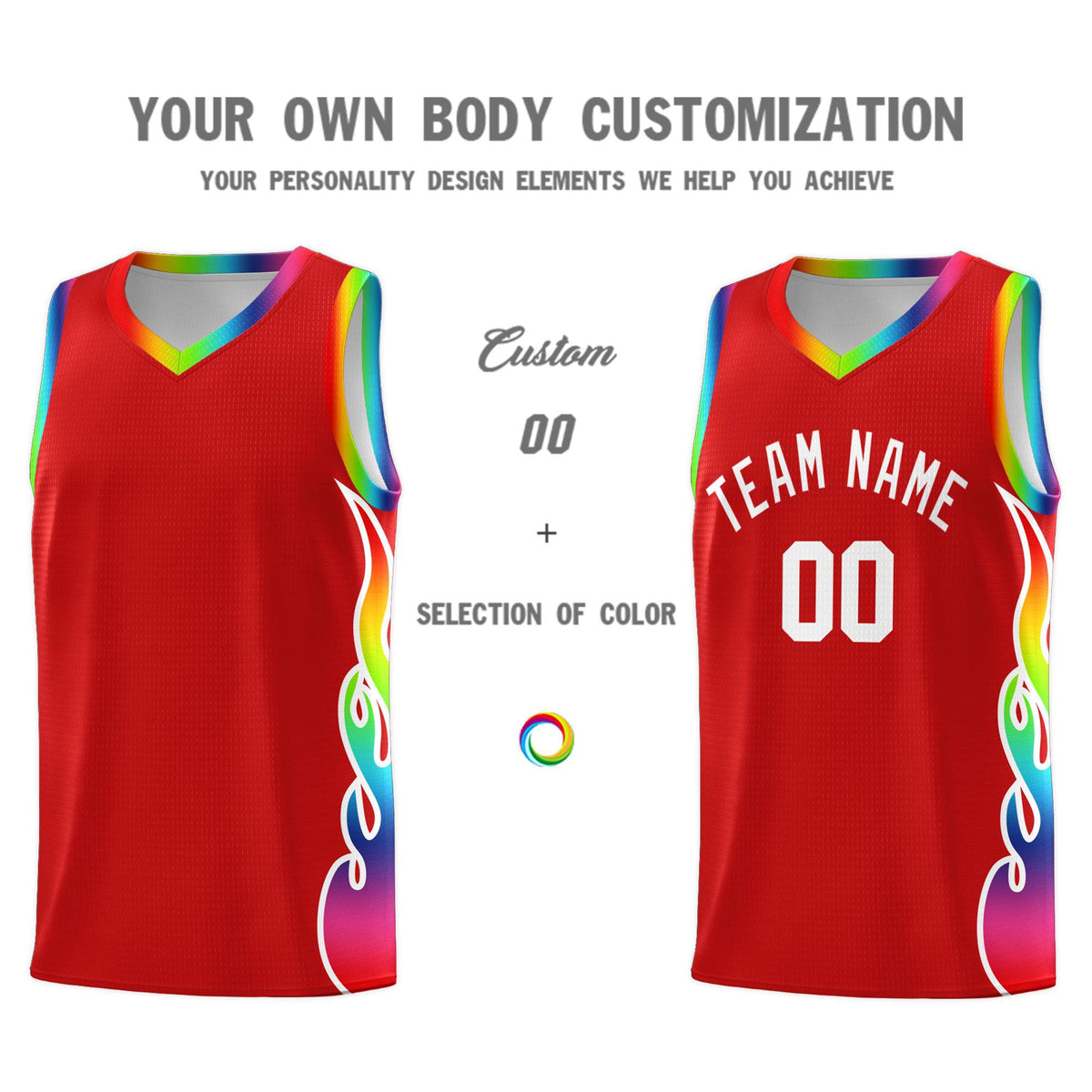 Custom Red Side Flame Pattern Fashion Sports Uniform Basketball Jersey|KXKSHOP