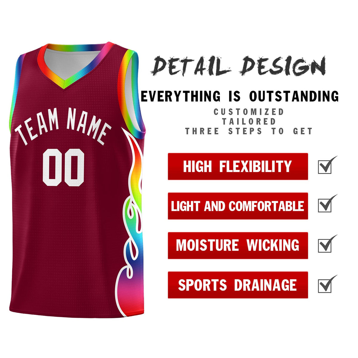 Custom Crimson Side Flame Pattern Fashion Sports Uniform Basketball Jersey|KXKSHOP