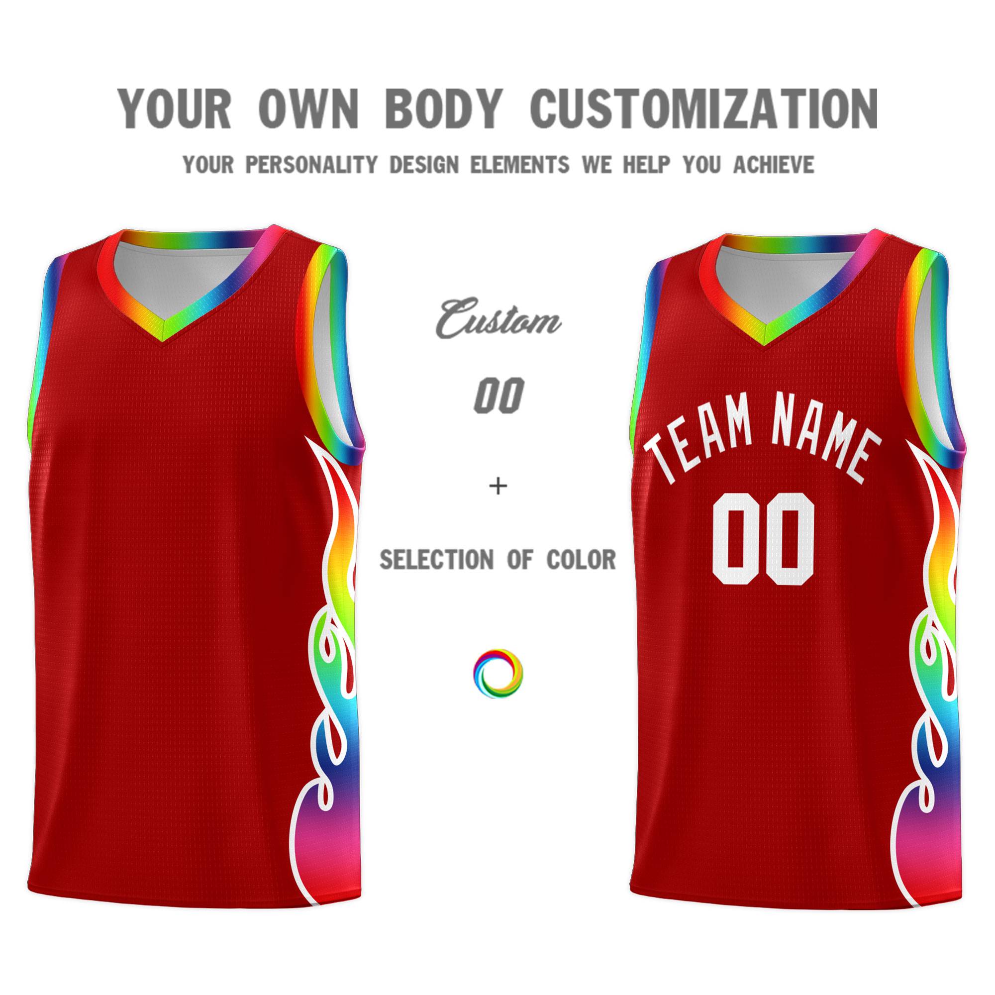 Custom Red Side Flame Pattern Fashion Sports Uniform Basketball Jersey|KXKSHOP