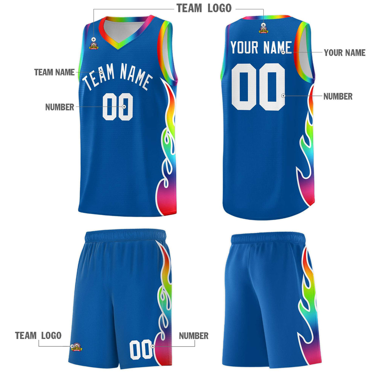 Custom Royal Side Flame Pattern Fashion Sports Uniform Basketball Jersey|KXKSHOP