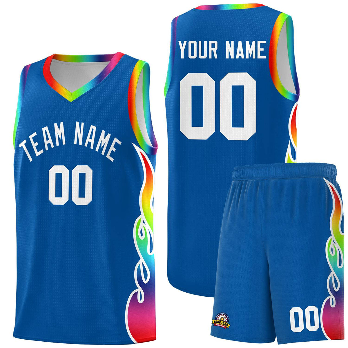 Custom Royal Side Flame Pattern Fashion Sports Uniform Basketball Jersey|KXKSHOP