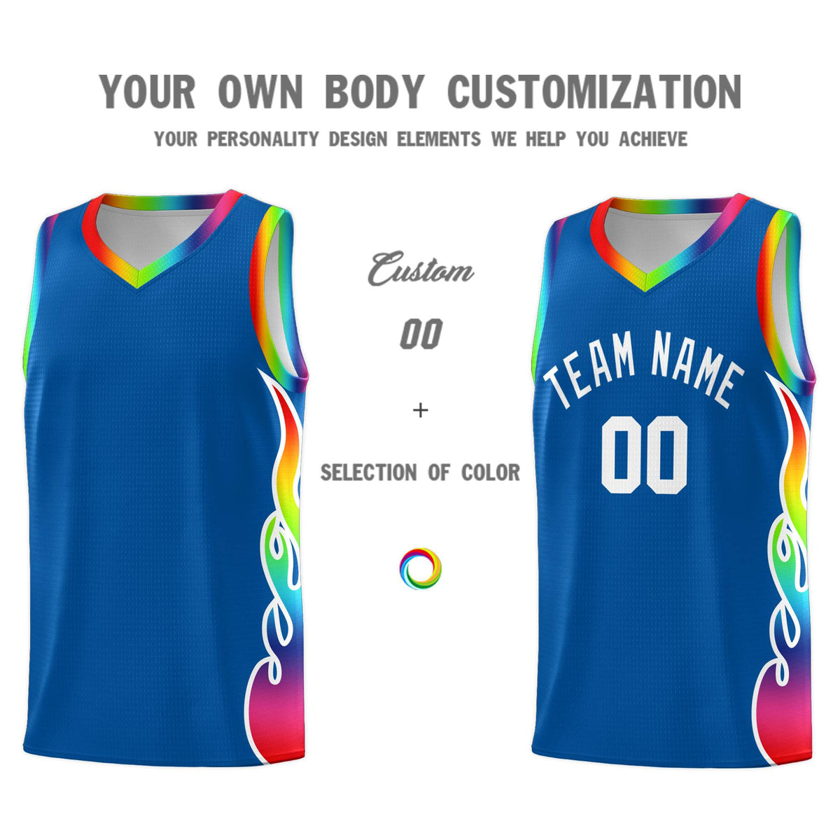 Custom Royal Side Flame Pattern Fashion Sports Uniform Basketball Jersey|KXKSHOP
