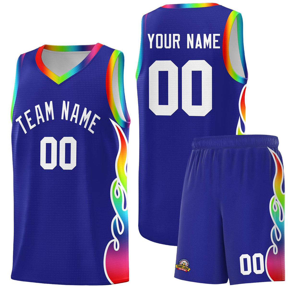 Custom Royal Side Flame Pattern Fashion Sports Uniform Basketball Jersey|KXKSHOP