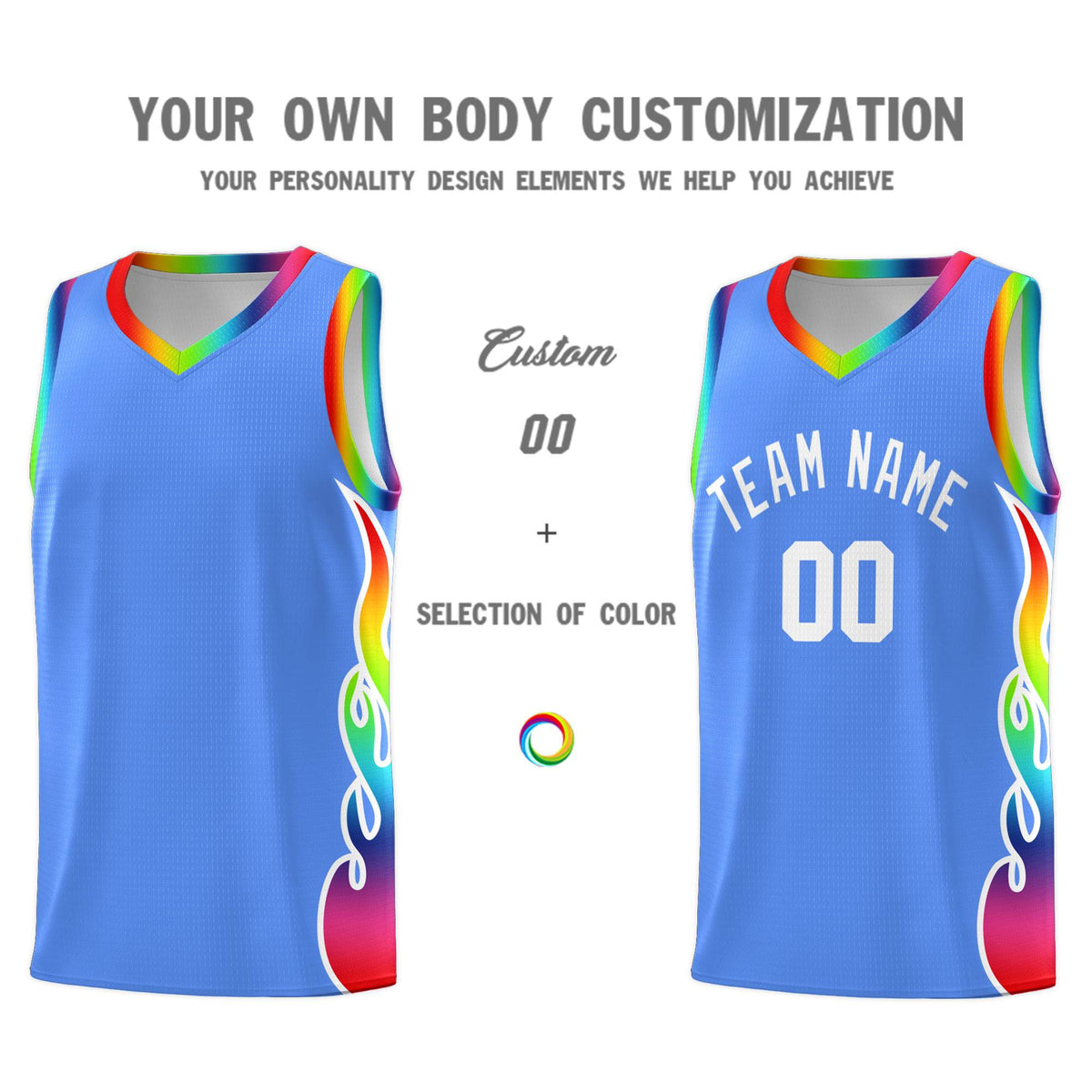 Custom Powder Blue Side Flame Pattern Fashion Sports Uniform Basketball Jersey|KXKSHOP