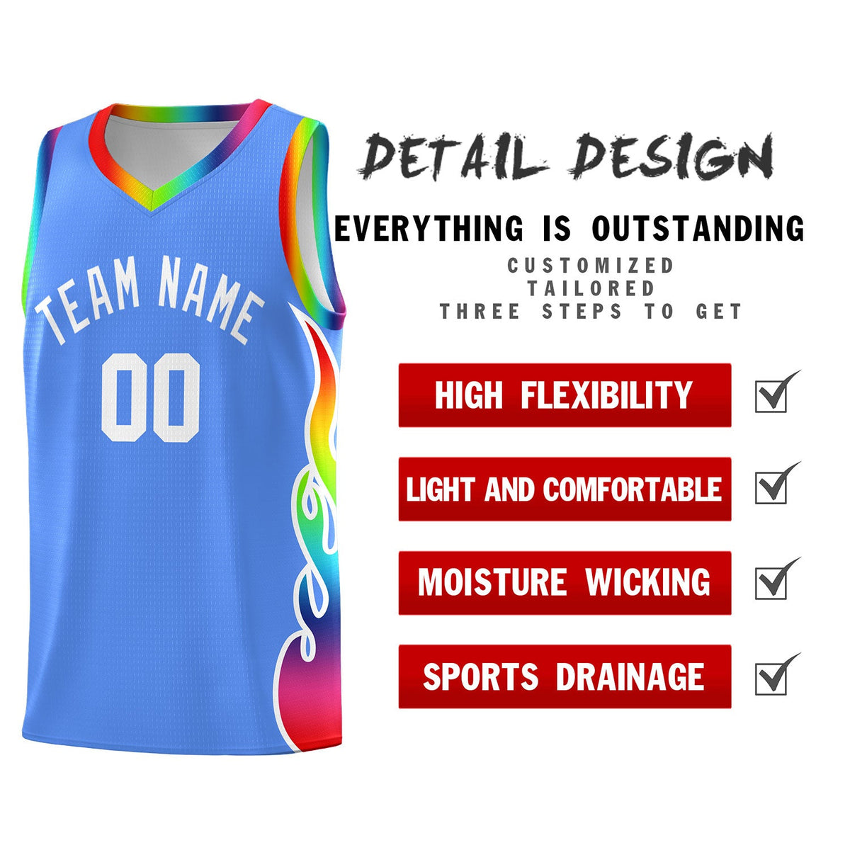 Custom Powder Blue Side Flame Pattern Fashion Sports Uniform Basketball Jersey|KXKSHOP