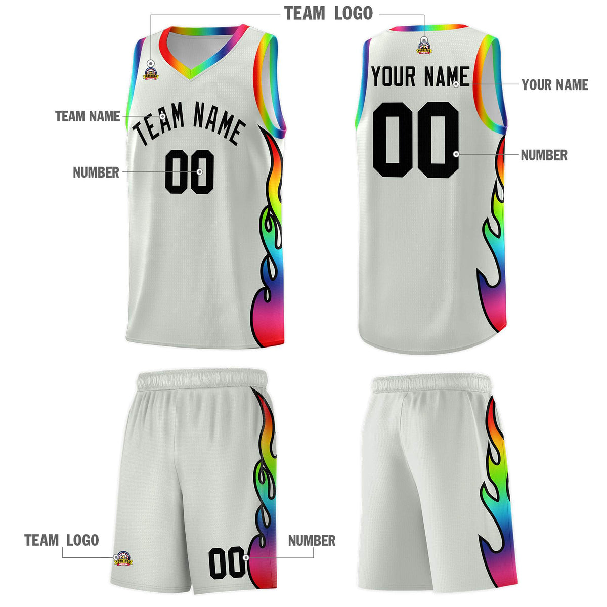 Custom Gray Side Flame Pattern Fashion Sports Uniform Basketball Jersey|KXKSHOP
