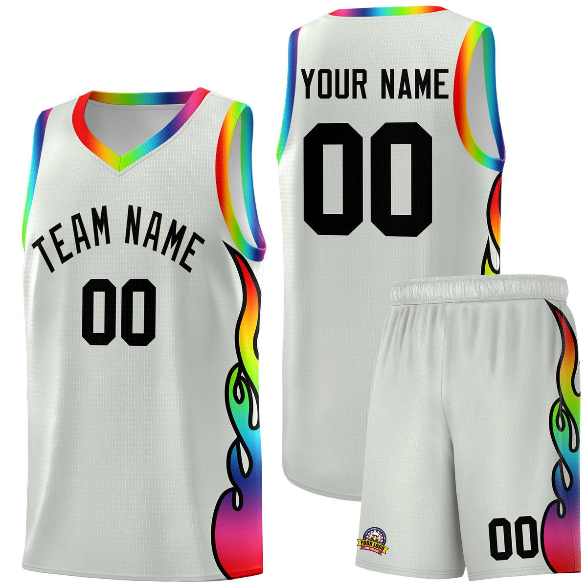 Custom Gray Side Flame Pattern Fashion Sports Uniform Basketball Jersey|KXKSHOP
