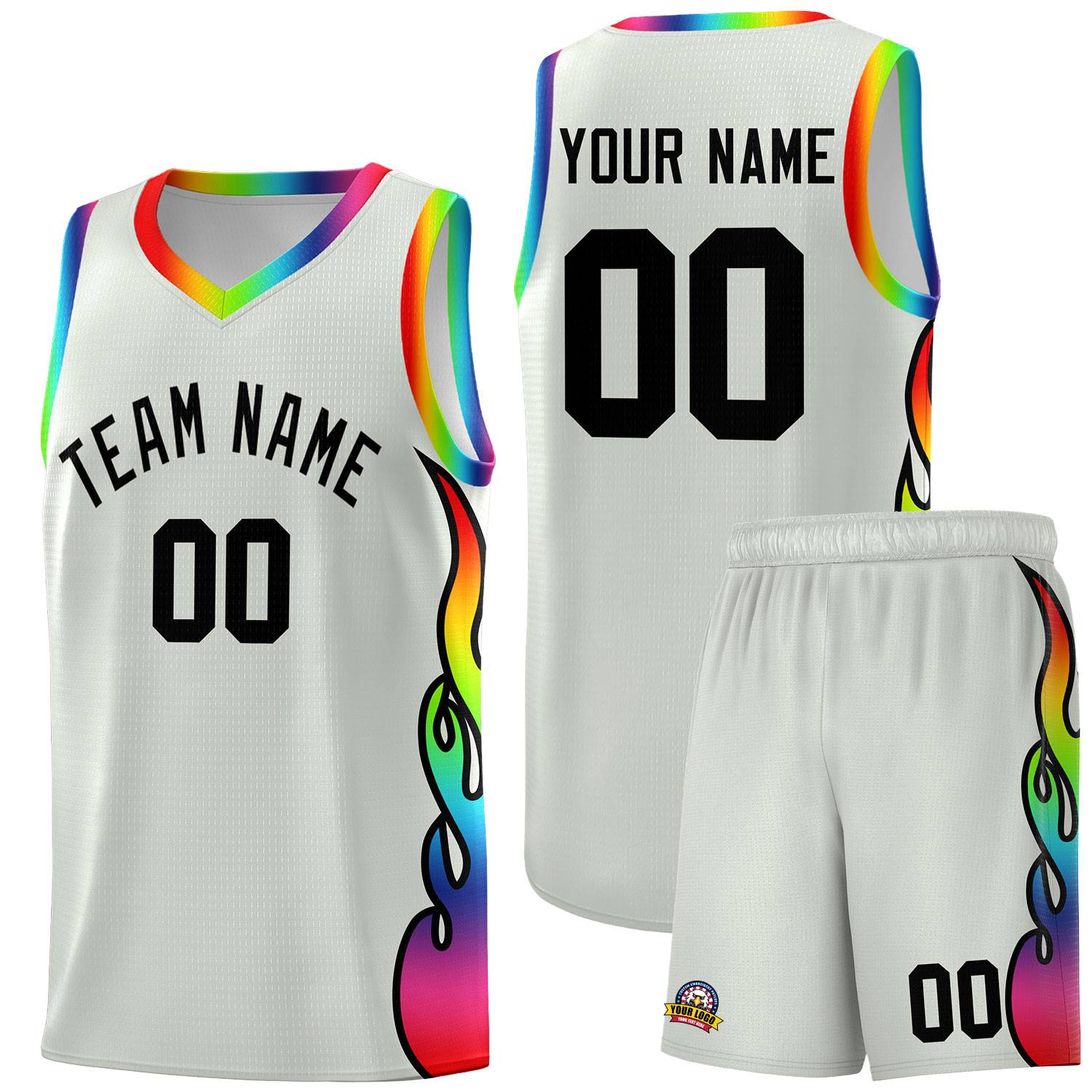 Custom Gray Side Flame Pattern Fashion Sports Uniform Basketball Jersey|KXKSHOP