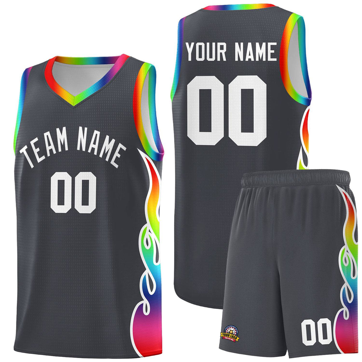 Custom Dark Gray Side Flame Pattern Fashion Sports Uniform Basketball Jersey|KXKSHOP