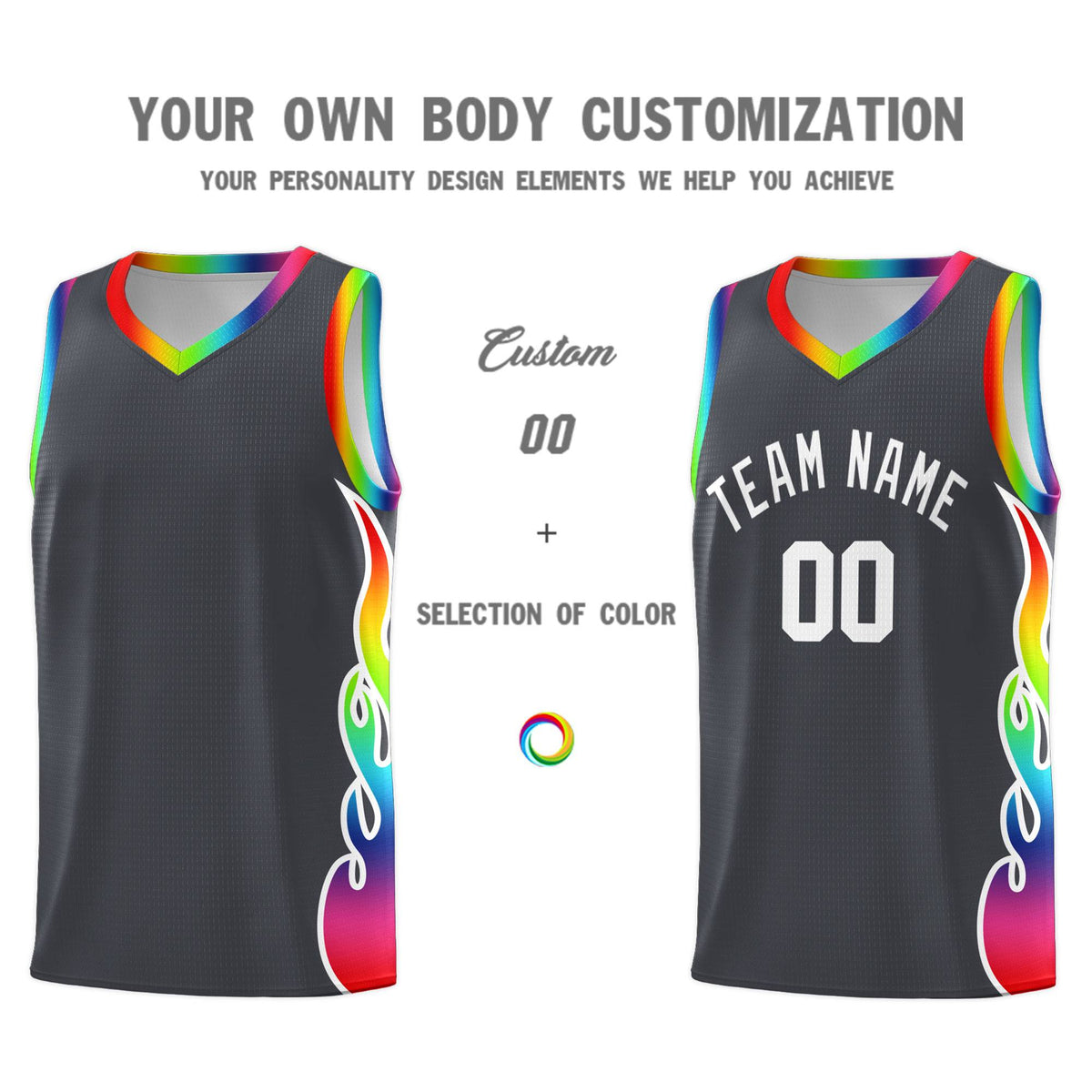 Custom Dark Gray Side Flame Pattern Fashion Sports Uniform Basketball Jersey|KXKSHOP