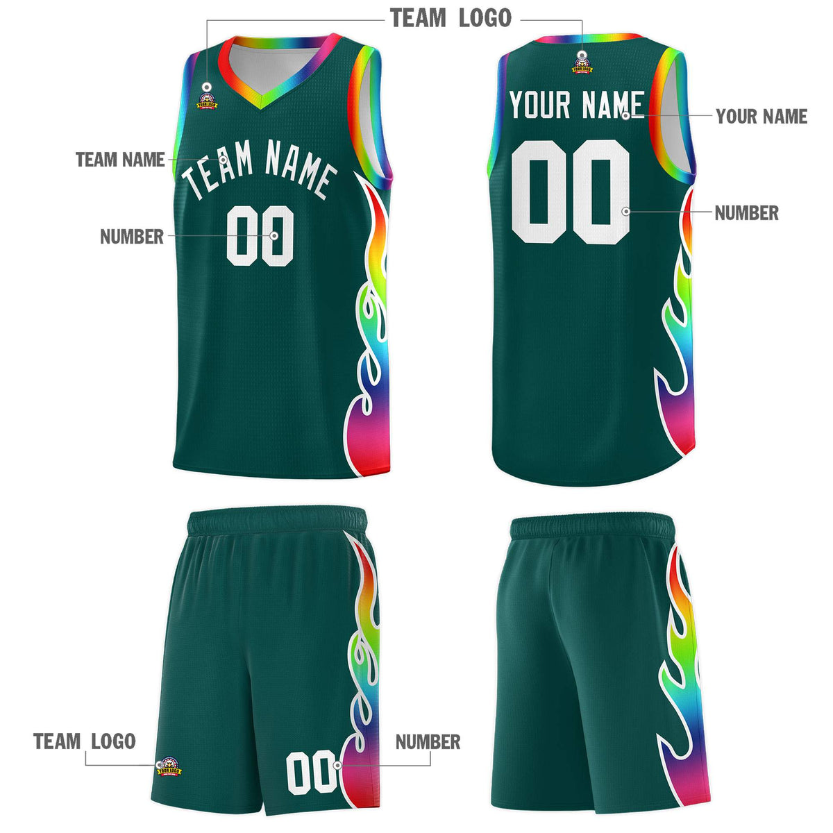 Custom Midnight Green Side Flame Pattern Fashion Sports Uniform Basketball Jersey|KXKSHOP