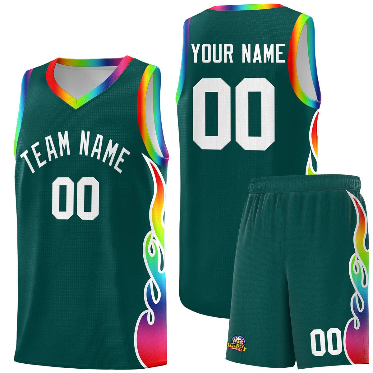 Custom Midnight Green Side Flame Pattern Fashion Sports Uniform Basketball Jersey|KXKSHOP