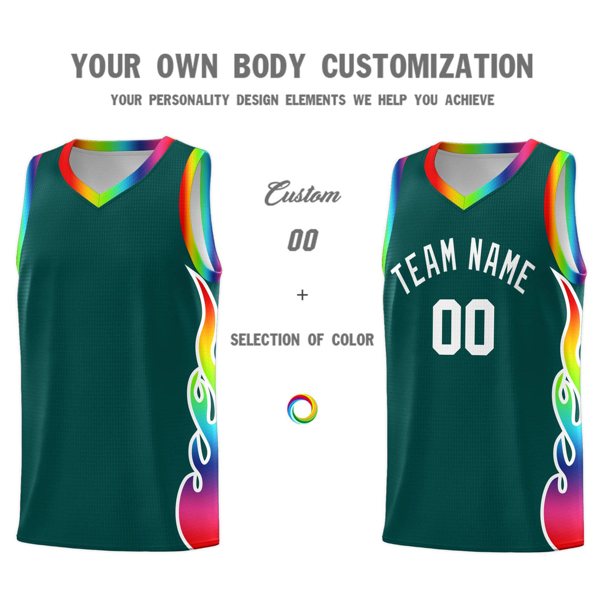 Custom Midnight Green Side Flame Pattern Fashion Sports Uniform Basketball Jersey|KXKSHOP