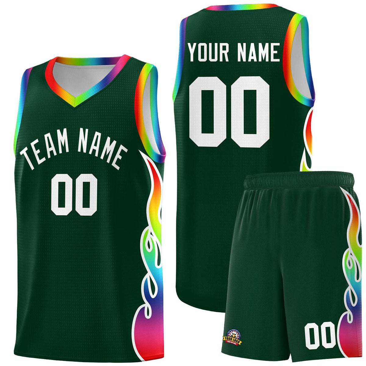 Custom Hunter Green Side Flame Pattern Fashion Sports Uniform Basketball Jersey|KXKSHOP