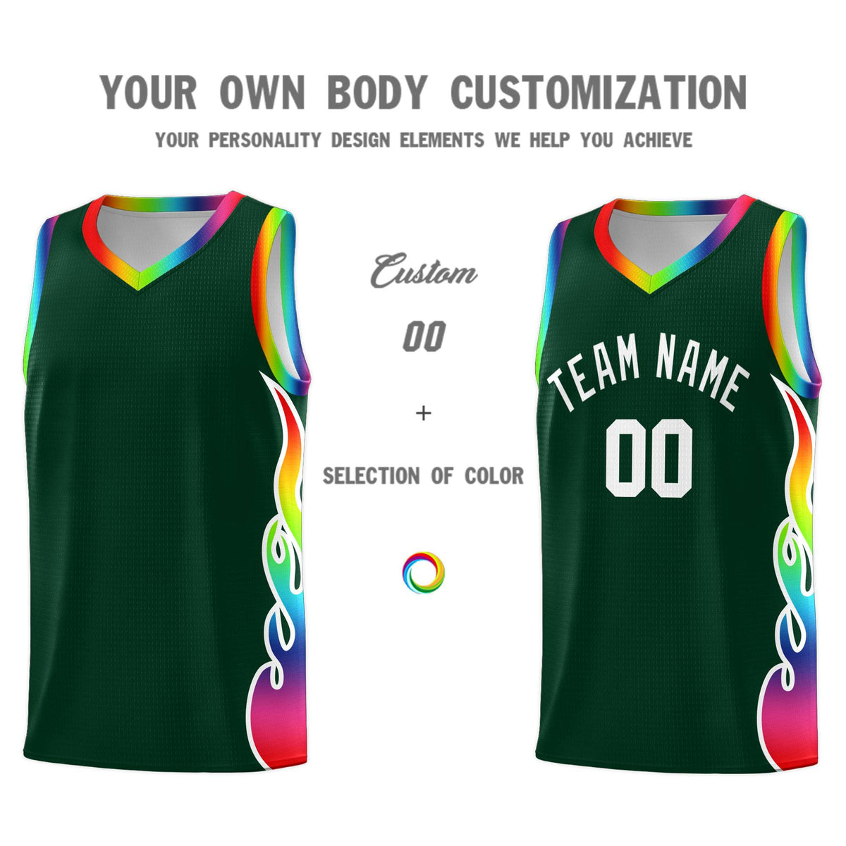 Custom Hunter Green Side Flame Pattern Fashion Sports Uniform Basketball Jersey|KXKSHOP