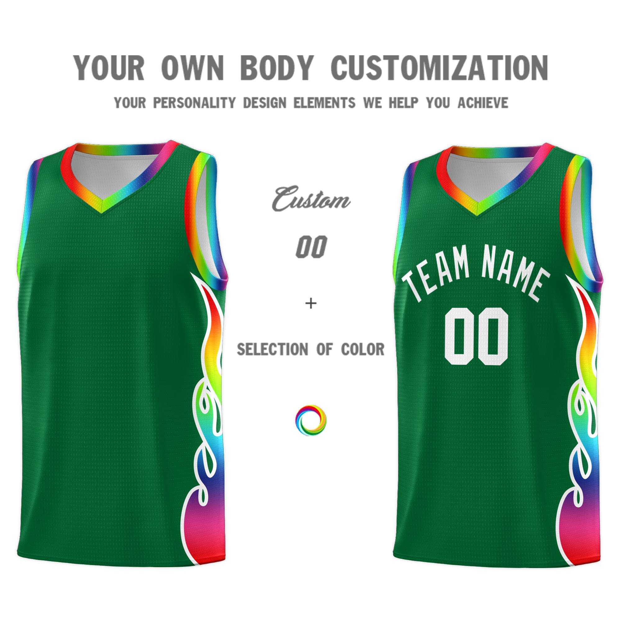 Custom Kelly Green Side Flame Pattern Fashion Sports Uniform Basketball Jersey|KXKSHOP