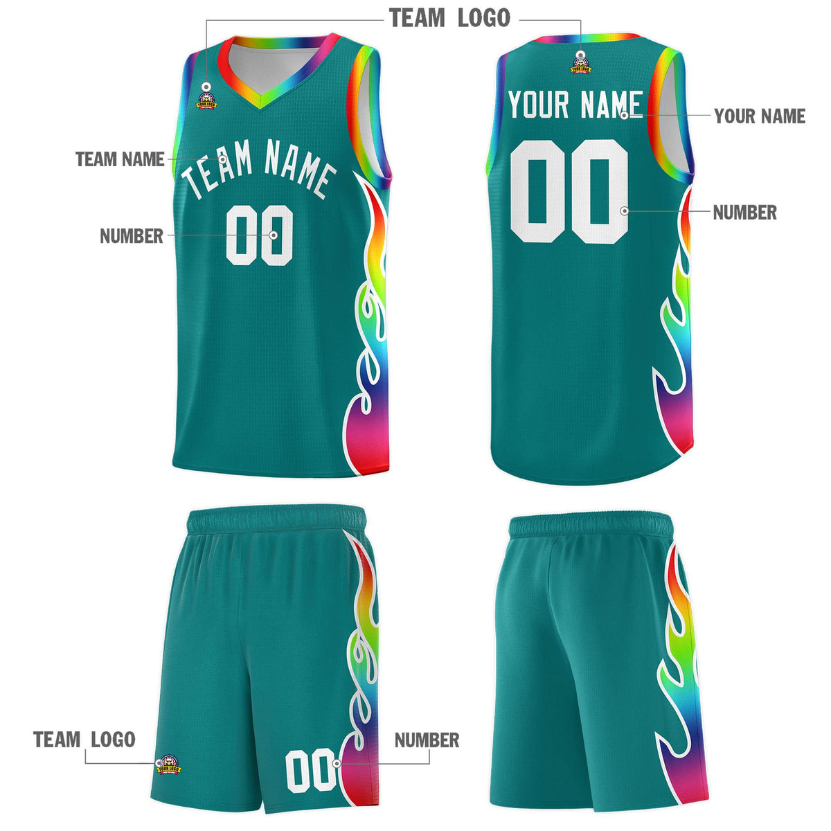 Custom Aqua Side Flame Pattern Fashion Sports Uniform Basketball Jersey|KXKSHOP