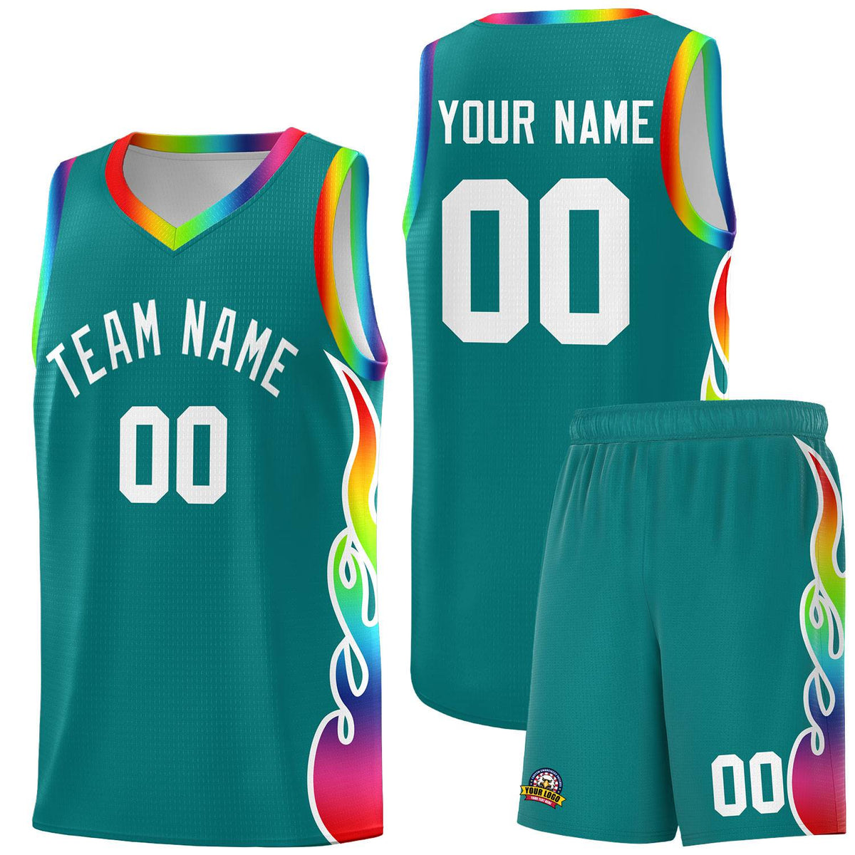 Custom Aqua Side Flame Pattern Fashion Sports Uniform Basketball Jersey|KXKSHOP