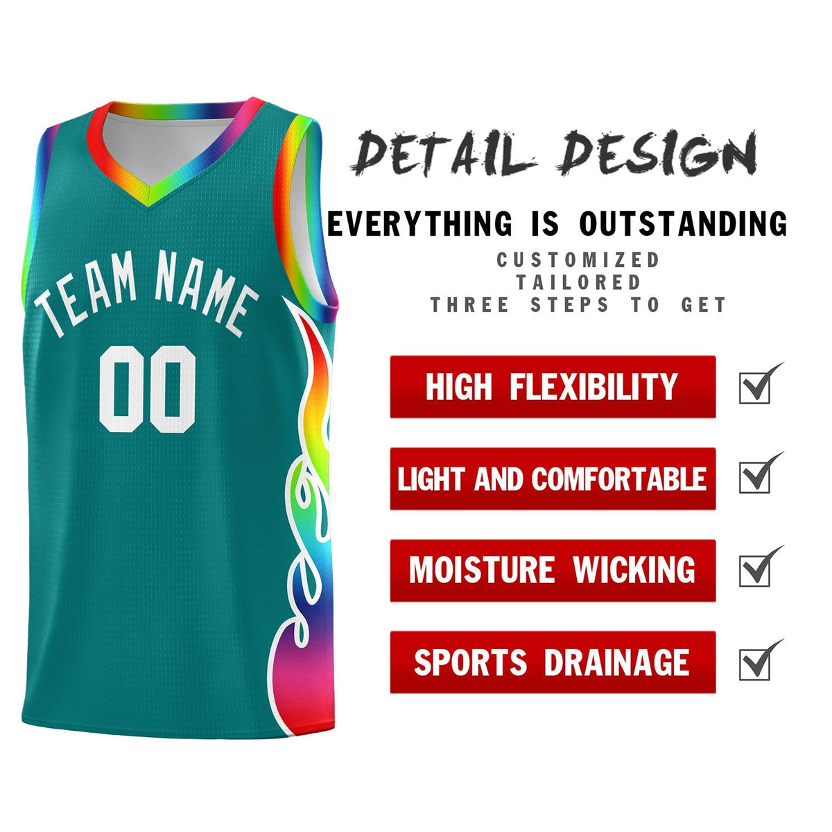Custom Aqua Side Flame Pattern Fashion Sports Uniform Basketball Jersey|KXKSHOP