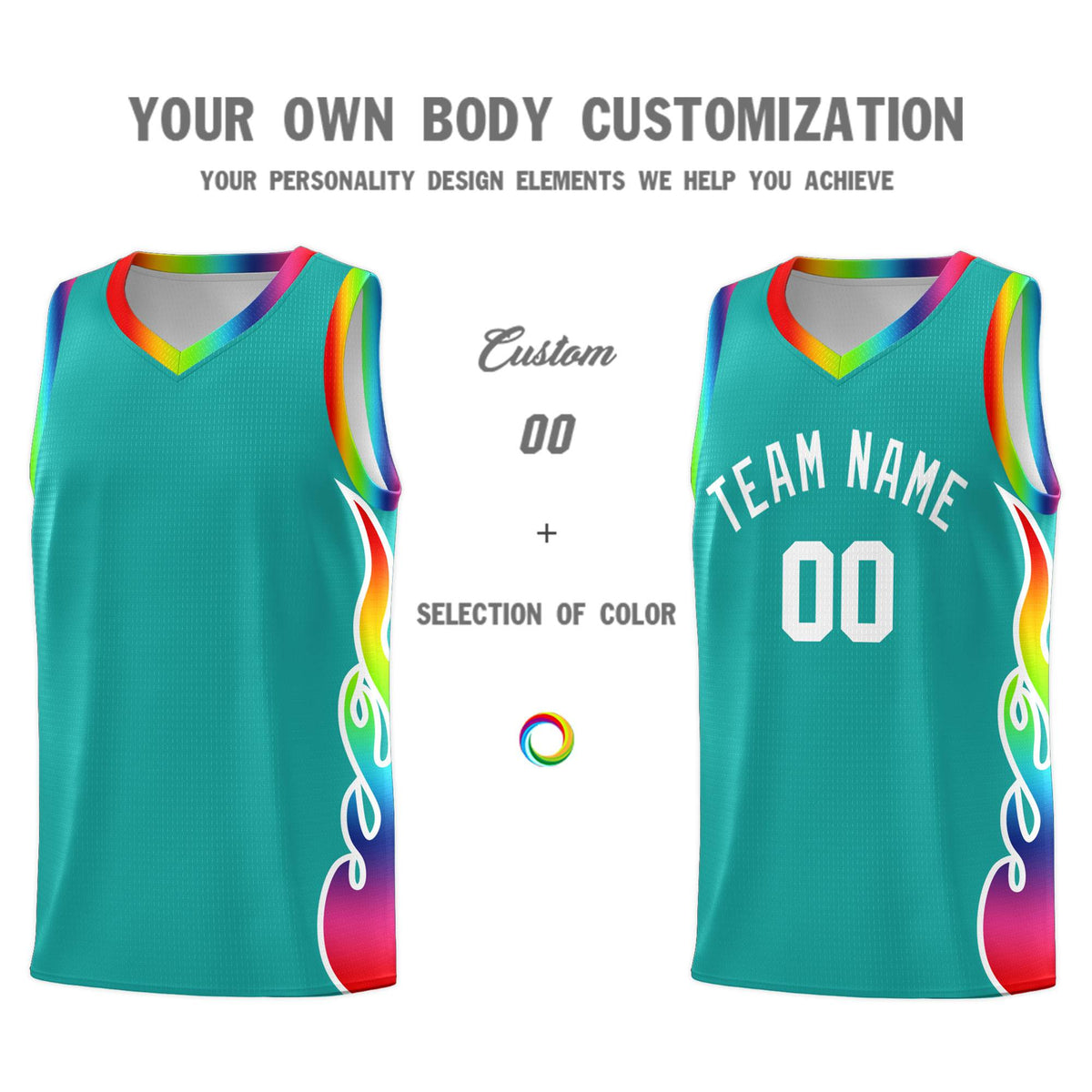 Custom Aqua Side Flame Pattern Fashion Sports Uniform Basketball Jersey|KXKSHOP