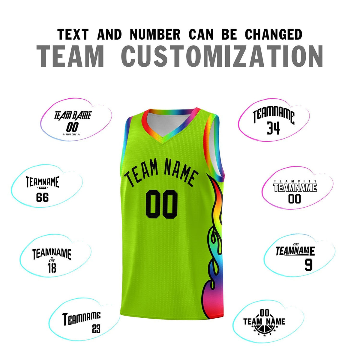 Custom Neon Green Side Flame Pattern Fashion Sports Uniform Basketball Jersey|KXKSHOP