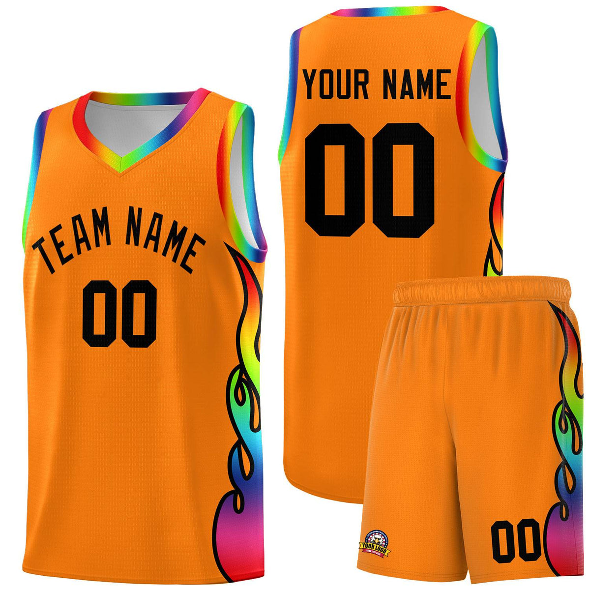 Custom Orange Side Flame Pattern Fashion Sports Uniform Basketball Jersey|KXKSHOP