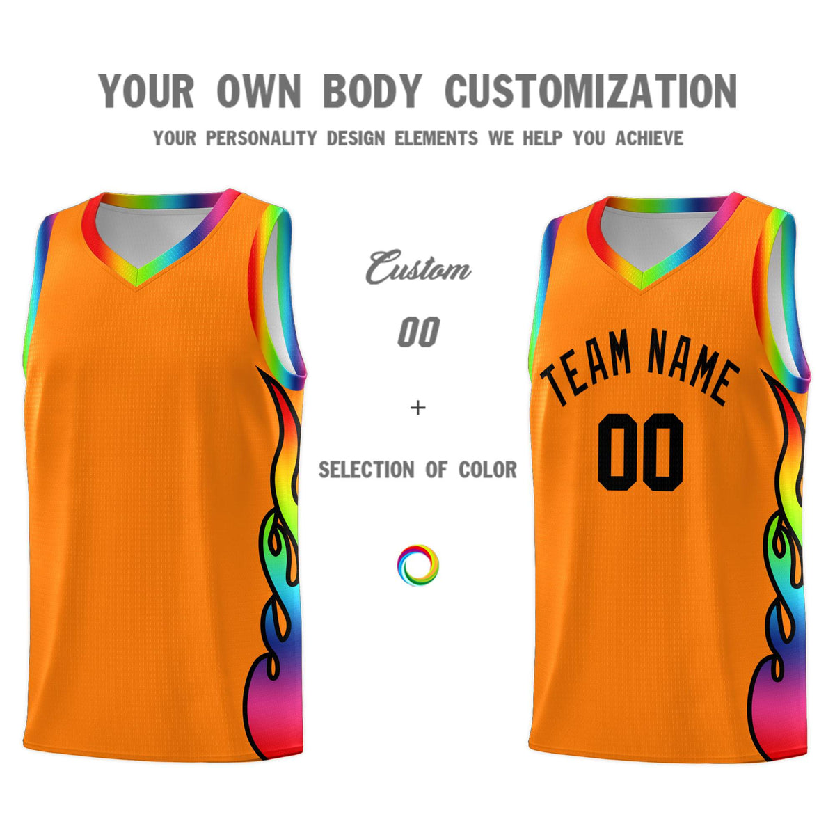 Custom Orange Side Flame Pattern Fashion Sports Uniform Basketball Jersey|KXKSHOP