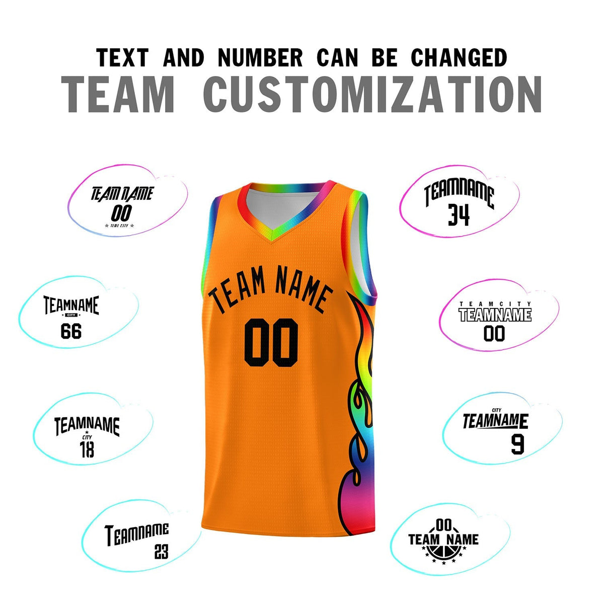 Custom Orange Side Flame Pattern Fashion Sports Uniform Basketball Jersey|KXKSHOP