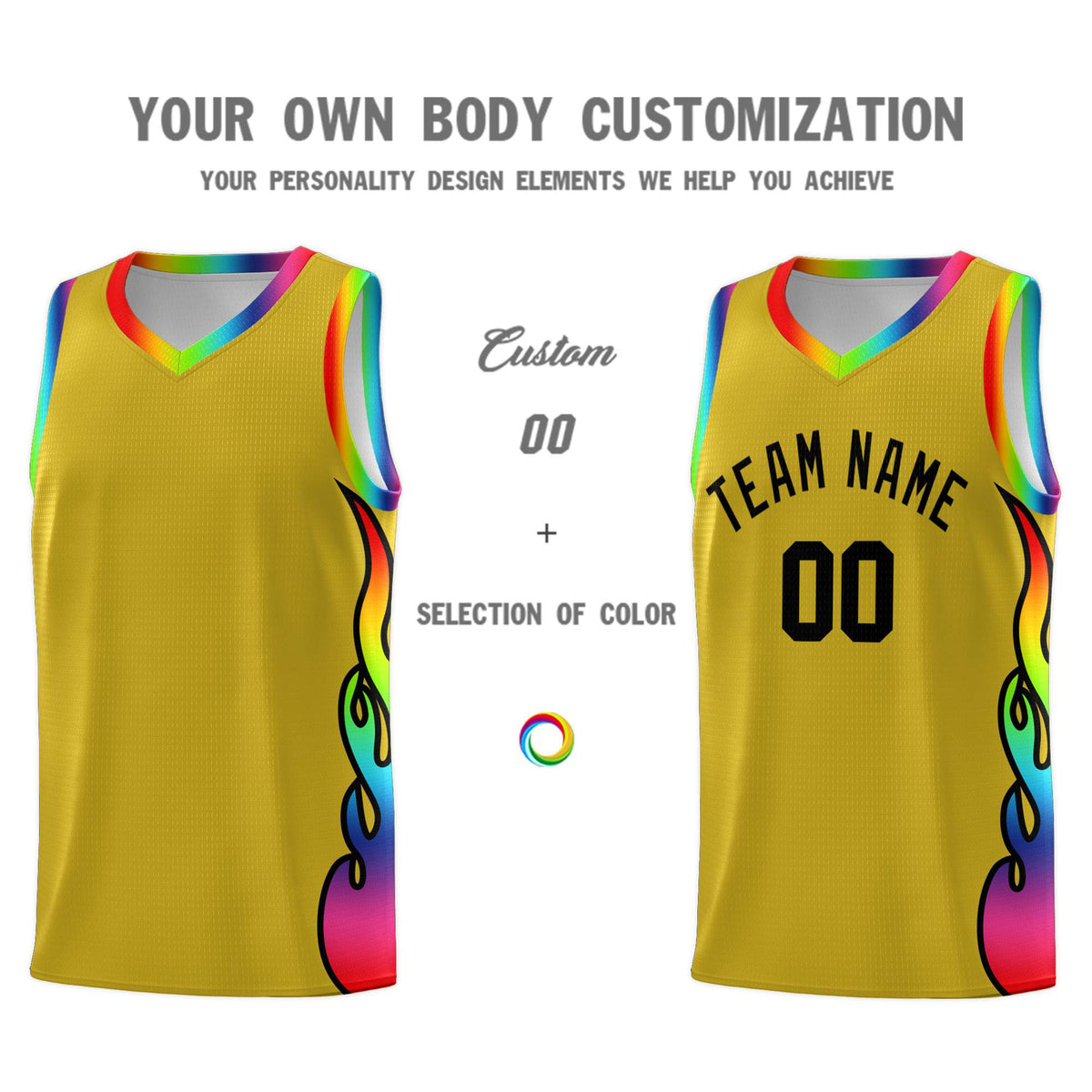 Custom Old Gold Side Flame Pattern Fashion Sports Uniform Basketball Jersey|KXKSHOP