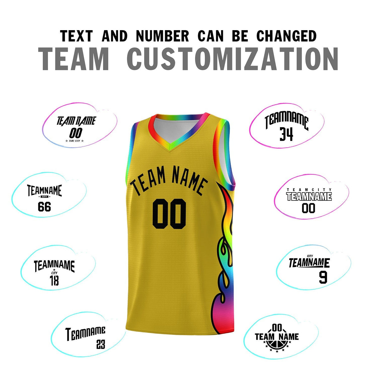 Custom Old Gold Side Flame Pattern Fashion Sports Uniform Basketball Jersey|KXKSHOP