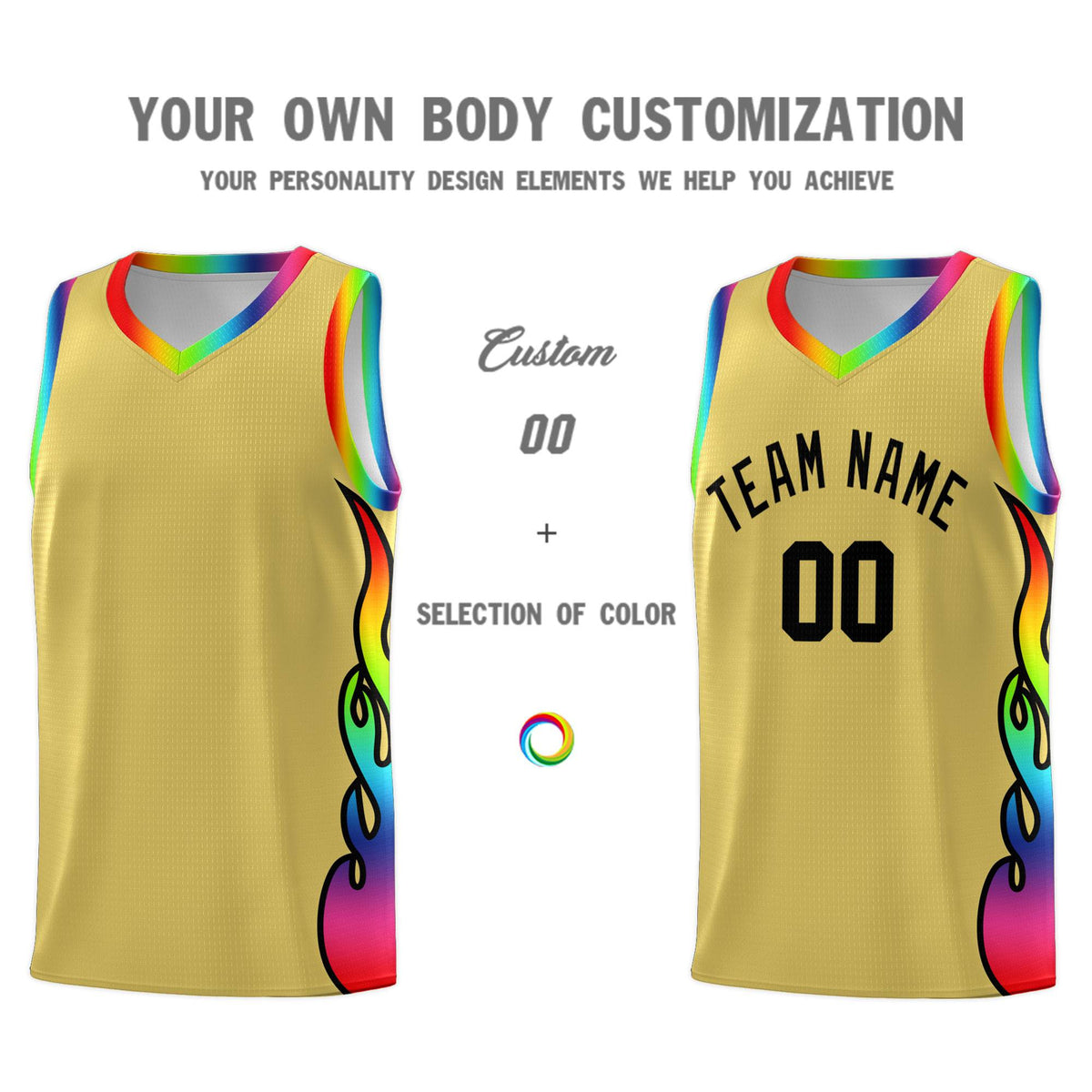 Custom Old Gold Side Flame Pattern Fashion Sports Uniform Basketball Jersey|KXKSHOP