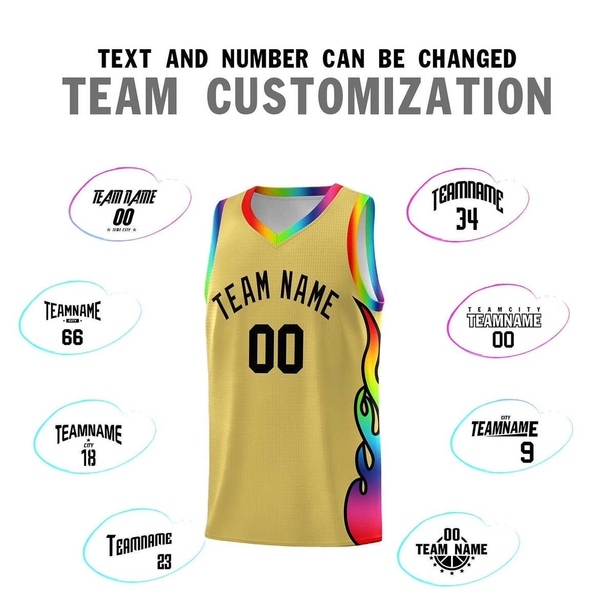 Custom Old Gold Side Flame Pattern Fashion Sports Uniform Basketball Jersey|KXKSHOP