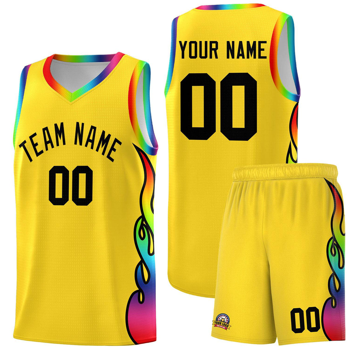 Custom Gold Side Flame Pattern Fashion Sports Uniform Basketball Jersey|KXKSHOP