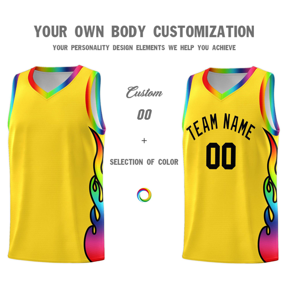 Custom Gold Side Flame Pattern Fashion Sports Uniform Basketball Jersey|KXKSHOP