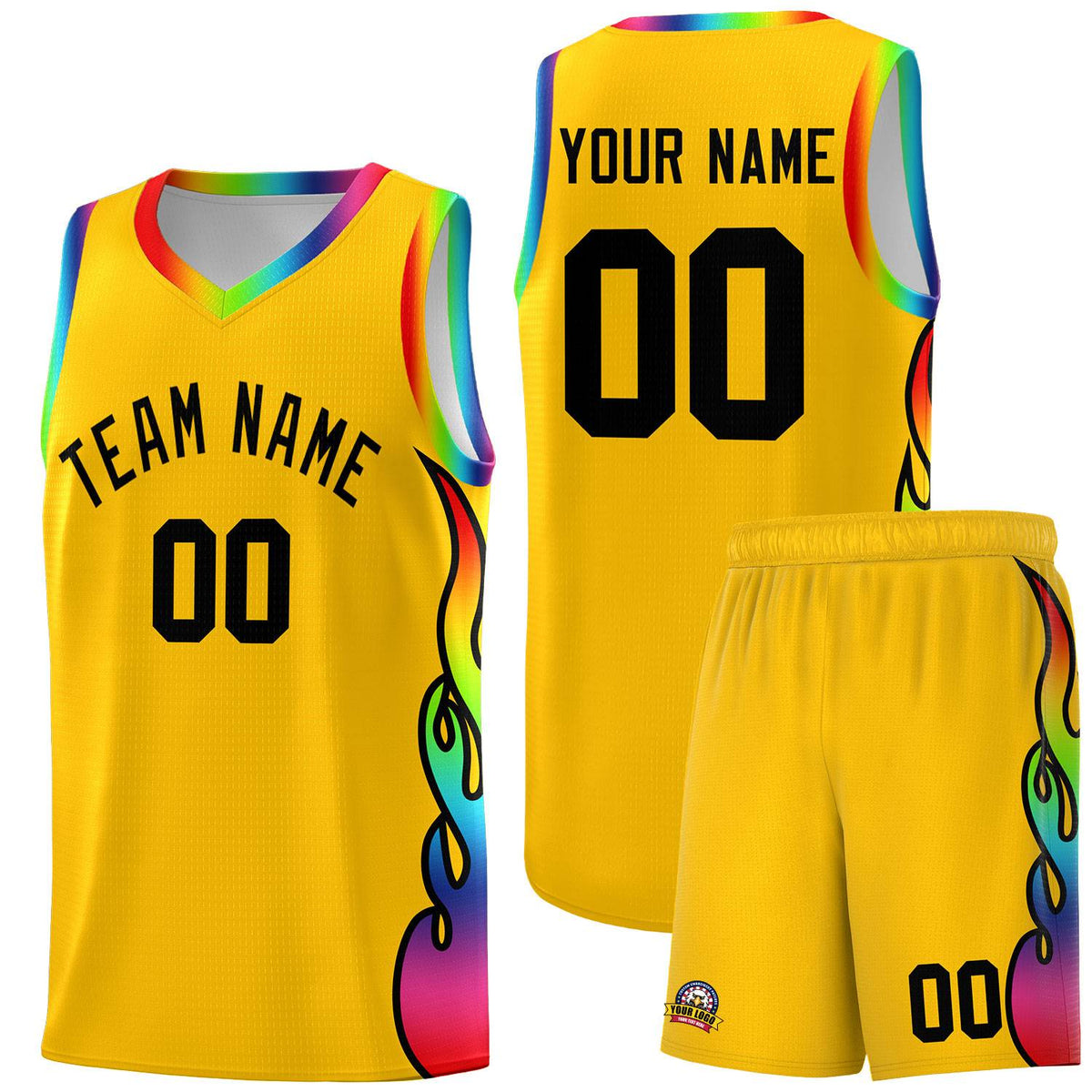 Custom Yellow Side Flame Pattern Fashion Sports Uniform Basketball Jersey|KXKSHOP