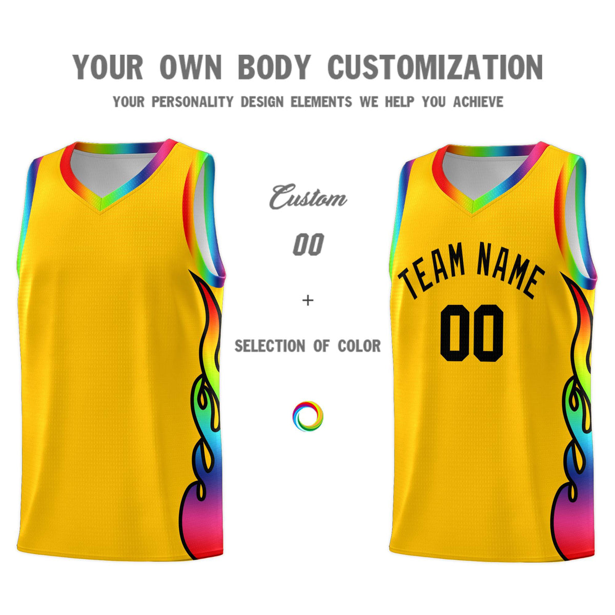 Custom Yellow Side Flame Pattern Fashion Sports Uniform Basketball Jersey|KXKSHOP