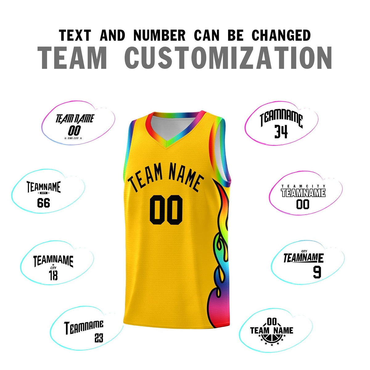 Custom Yellow Side Flame Pattern Fashion Sports Uniform Basketball Jersey|KXKSHOP