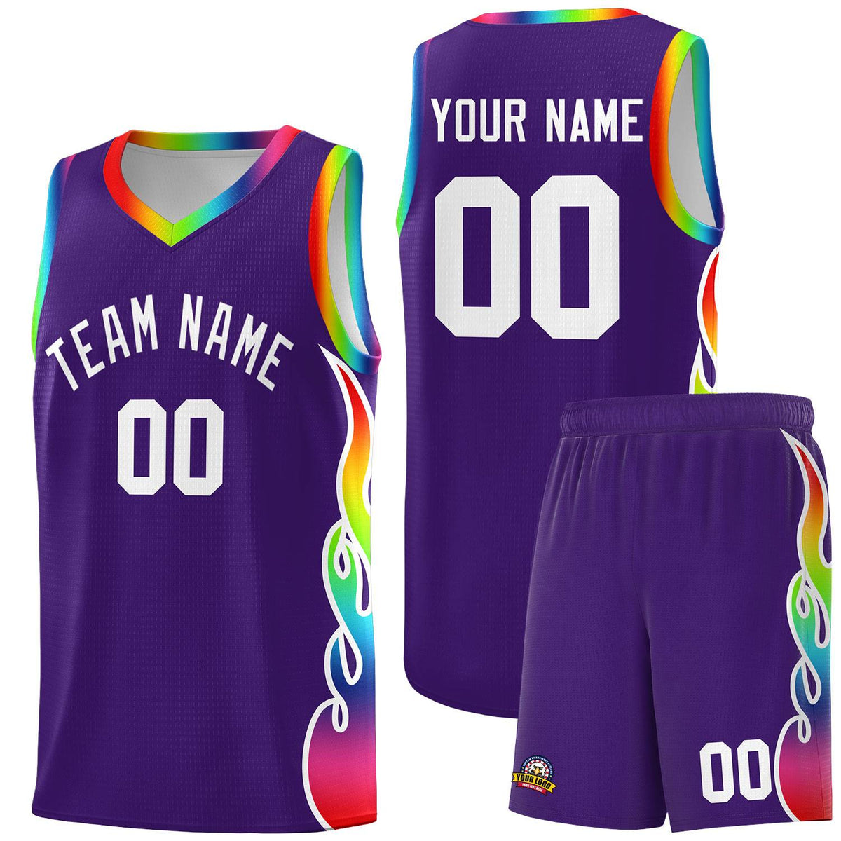 Custom Purple Side Flame Pattern Fashion Sports Uniform Basketball Jersey|KXKSHOP