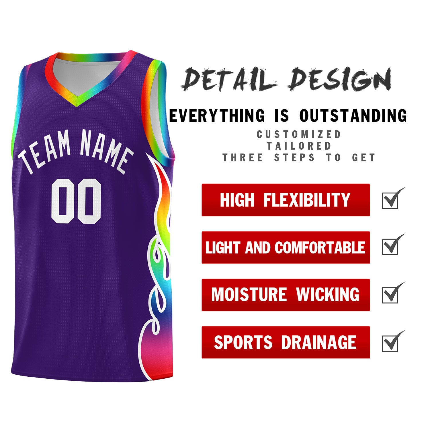 Custom Purple Side Flame Pattern Fashion Sports Uniform Basketball Jersey|KXKSHOP