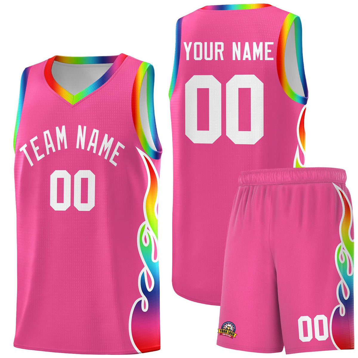 Custom Pink Side Flame Pattern Fashion Sports Uniform Basketball Jersey|KXKSHOP