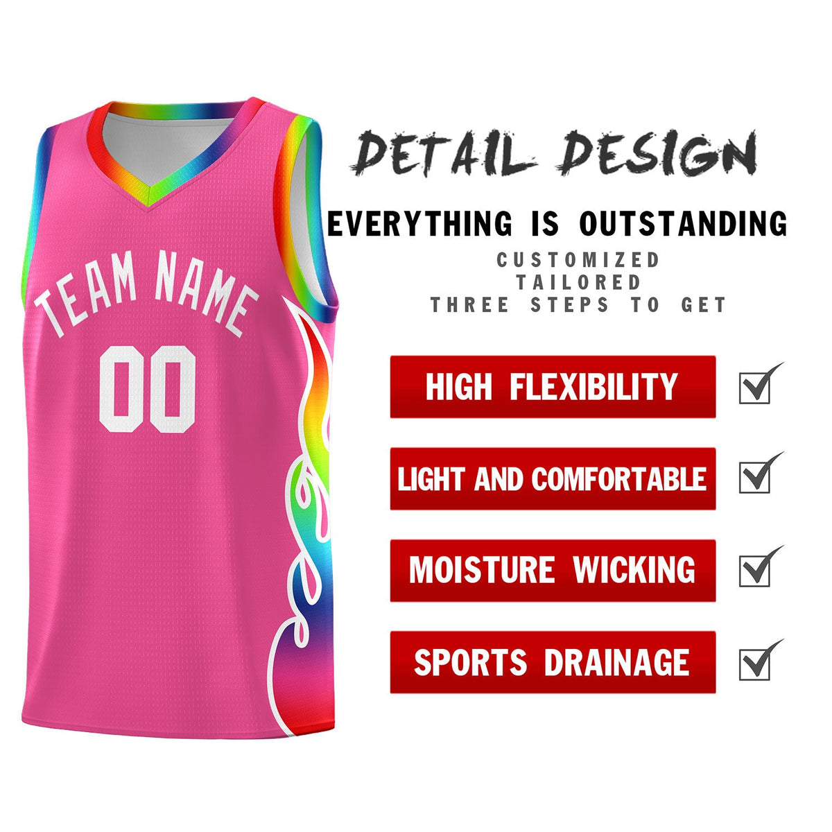 Custom Pink Side Flame Pattern Fashion Sports Uniform Basketball Jersey|KXKSHOP