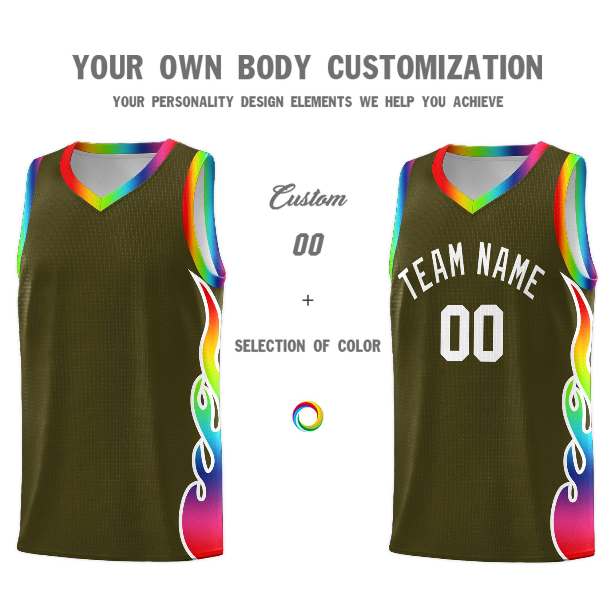 Custom Olive Side Flame Pattern Fashion Sports Uniform Basketball Jersey|KXKSHOP